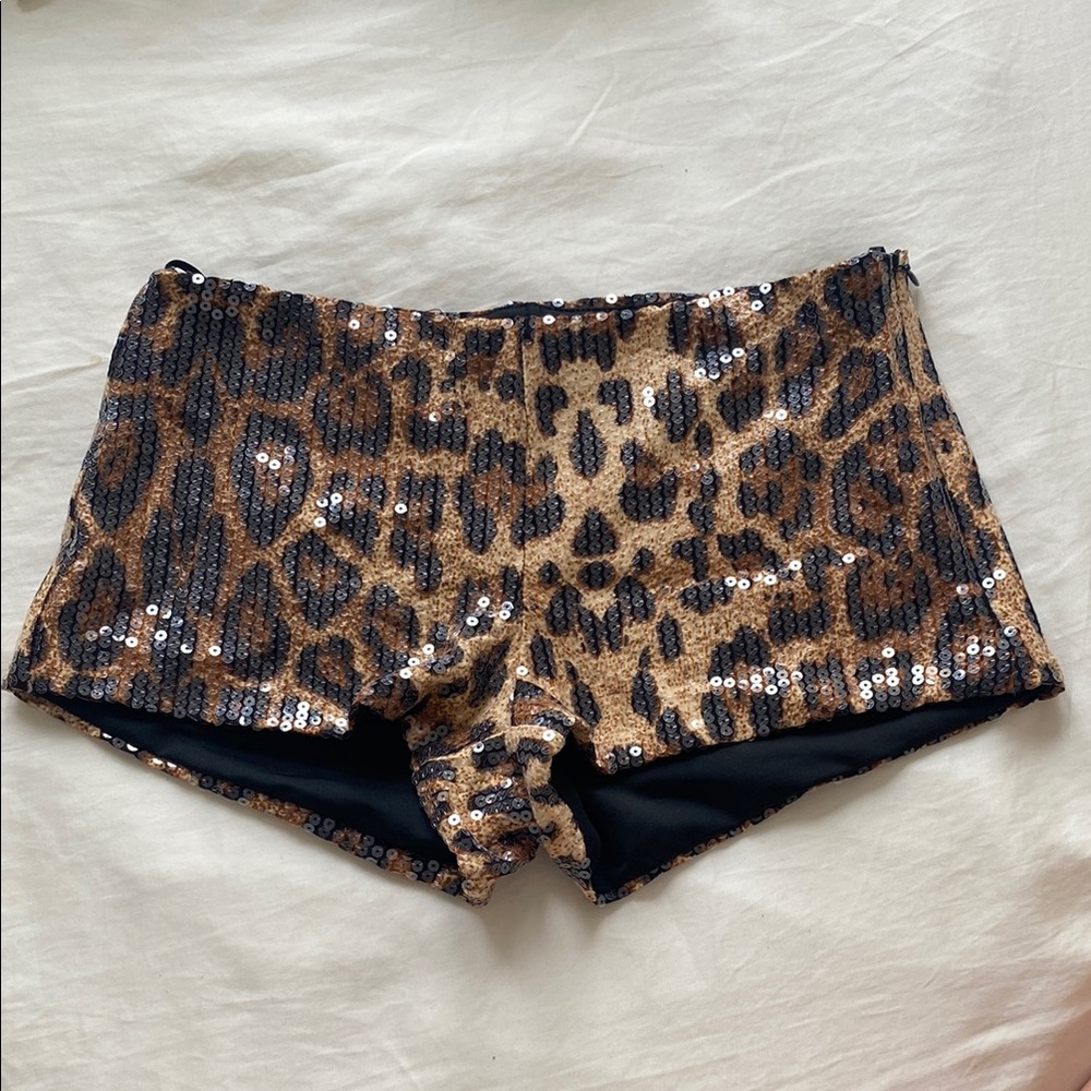 Leopard Print Sequin Shorts XS NWOT